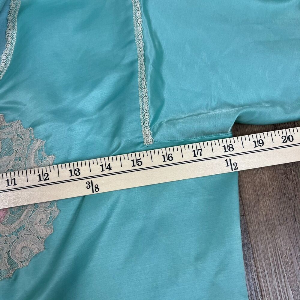 Vtg Bill Tice Pajama Top Satin Women's S Blue Embroidered Tie Long Sleeve - Picture 9 of 11